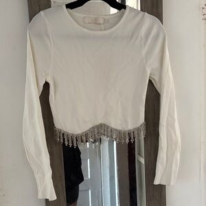 Elegant White Beaded Fringe Top